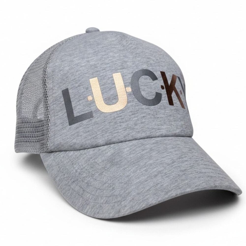 Black Clover Top Golf Hat Cap Gold Spellout Live Lucky Gray Adult Trucker